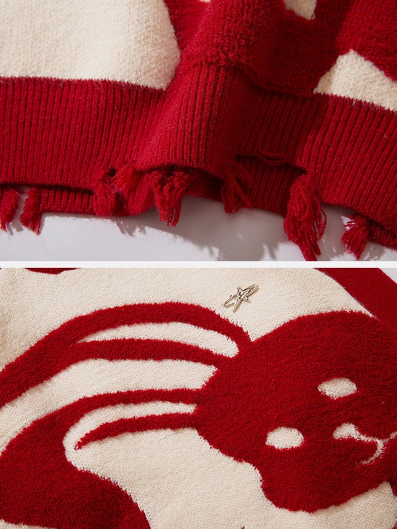 Chandails Aelfric Eden Cute Jackrabbit Embroidered Rouge | MMJ-52841831